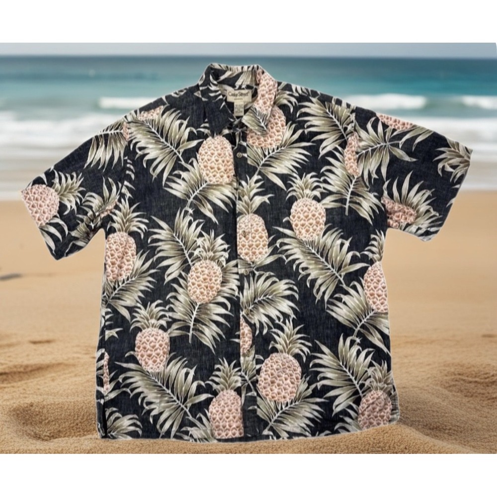 Cooke Street Honolulu Hawaiian Shirt Men 2XL Black Pineapple Cotton Aloha Shirt